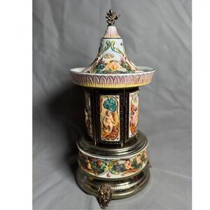 Vtg Reuge Musical carousel lipstick cigarette holder Capodimonte Style Cherub